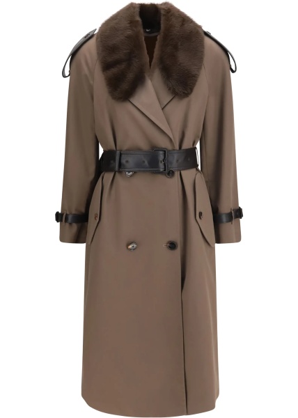 Paltoane Long cotton Trench Coat with buffalo leather collar