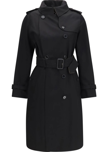Paltoane Long gabardine Trench Coat with Check collar