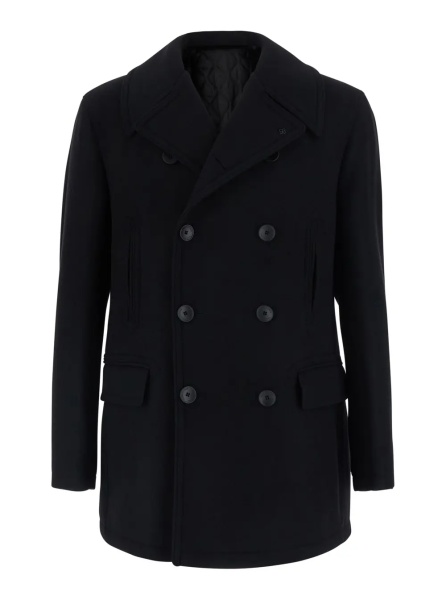 Paltoane 'San Francisco' Black Double-Breasted Coat with Notched Revers in Blend Wool for Men