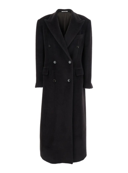 Palton Brown Double-Breasted Coat with Golden Buttons in Faux Fur Woman