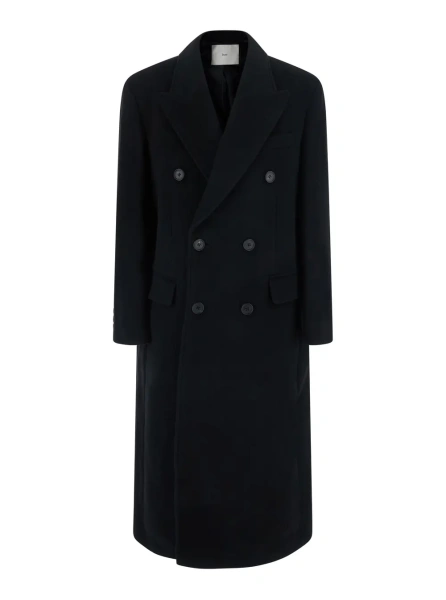 Palton Coat with Notched Revers and Long Sleeves in Black Wool and Cashmere for Women