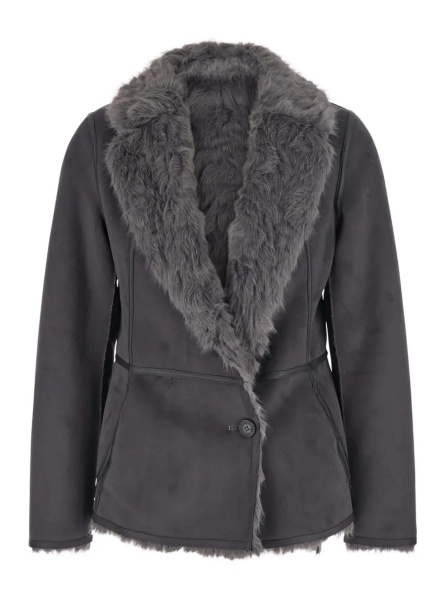 Palton Grey Fur Coat with Reversible Design in faux-fur for Women