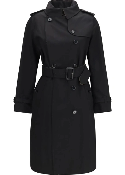 Palton Long gabardine Trench Coat with Check collar