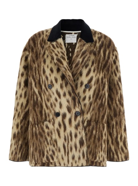 Palton 'Royal Leopard' Beige jacket with classic collar and all-over leopard motif in wool blend for women