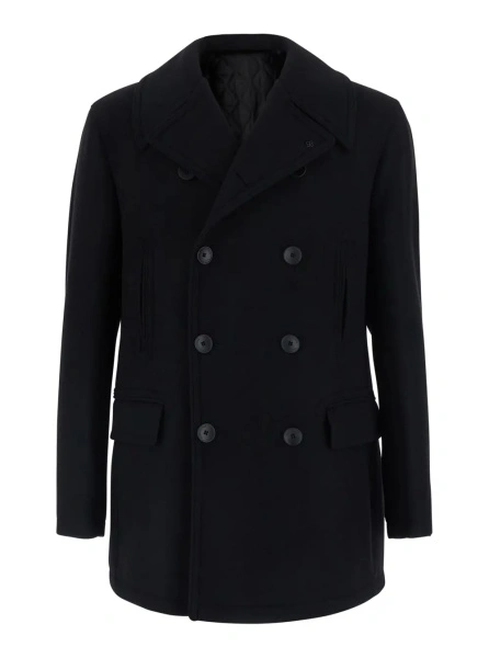 Palton 'San Francisco' Black Double-Breasted Coat with Notched Revers in Blend Wool for Men