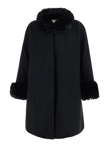 Palton TWINSET negru din blana ecologica