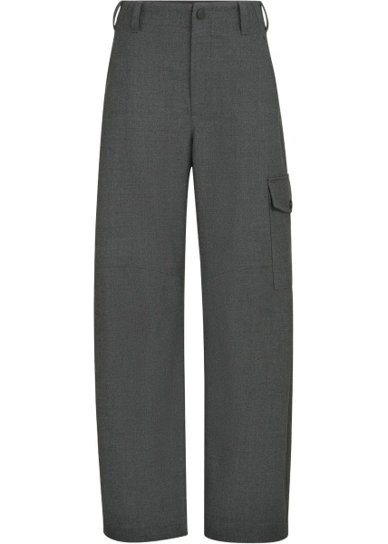 Pantaloni Barrel cargo Pants in virgin wool twill with monile