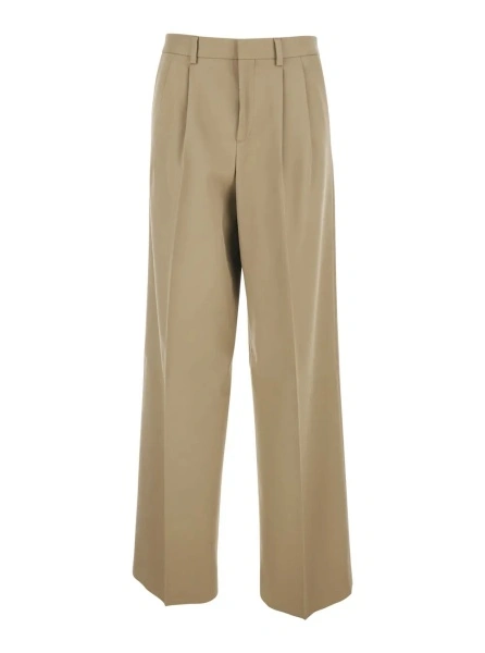 Pantaloni Beige Pants with Belt Loops in Cotton and Wool Blend Woman