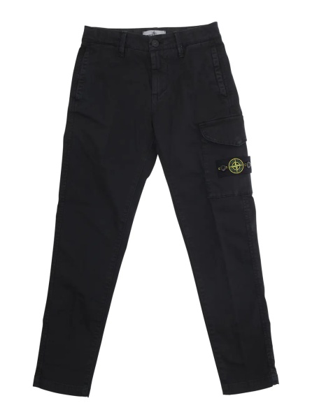 Pantaloni Black Pants with One Cargo Pocket on the Front and Logo Patch on the Front in Cotton Stretch Boy