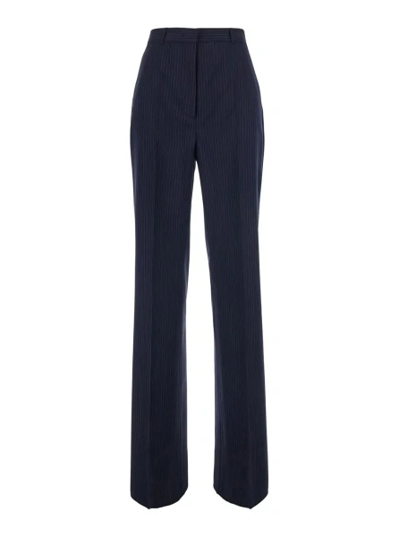 Pantaloni Blue Tailored Pants with All-Over Striped Motif in Wool for Women
