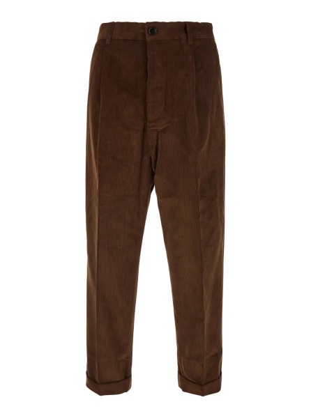 Pantaloni Brown Pants with Button and Zip Closure in Corduroy for Men