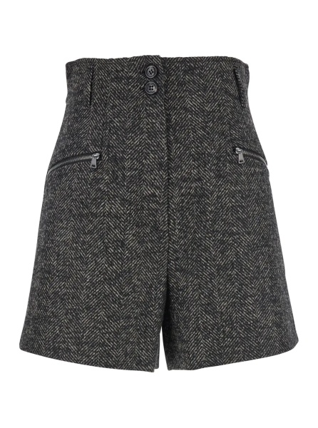 Pantaloni Brown Shorts with Belt Loops and Button Closure in Virgin Wool Blend Woman