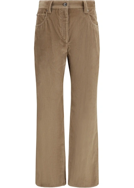 Pantaloni casual Brunello Cucinelli maro din catifea cotelata