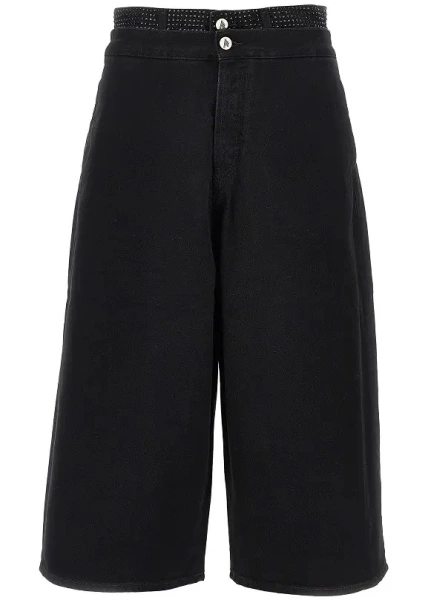 Pantaloni Cropped denim pants with rhinestones