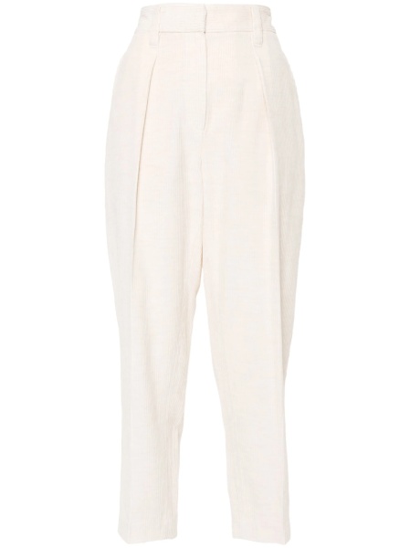 Pantaloni drepti Brunello Cucinelli neutri din bumbac si vascoza