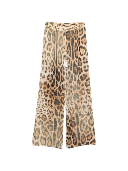Pantaloni evazati Ermanno Scervino neutri din bumbac si vascoza