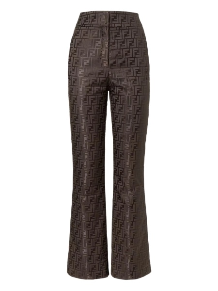 Pantaloni evazati Fendi maro din rasina poliuretanica si bumbac