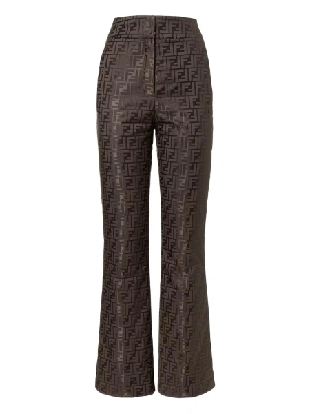 Pantaloni evazati Fendi maro din rasina poliuretanica si bumbac