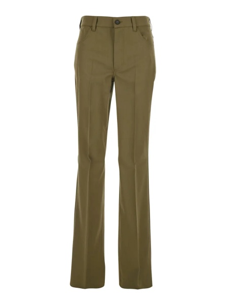 Pantaloni Green Trousers with Belt Loops and Logo on the Back in Fabric Woman