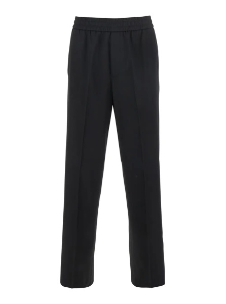 Pantaloni Joggers with pockets and ribbed hems in black Virgin wool for men