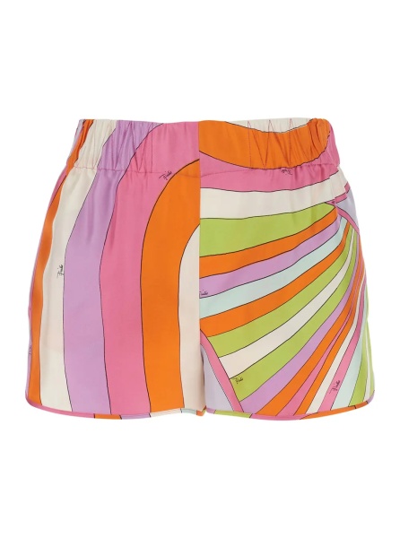 Pantaloni Multicolor shorts with elasticated waist and all-over geometric print in silk for women