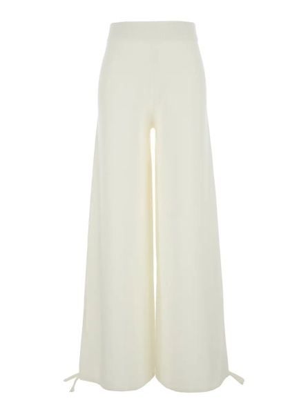 Pantaloni 'Nigeria' White Pants with Elastic Waist and Wide Leg in Wool Woman