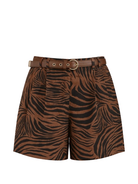 Pantaloni scurti MaxMara Studio maro din in si bumbac