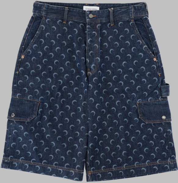 Pantaloni Shorts In Denim Con Stampa All Over