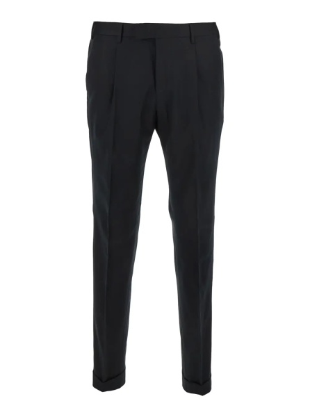 Pantaloni Slim Pants with Hidden Closure in Black Virgin Wool for Men