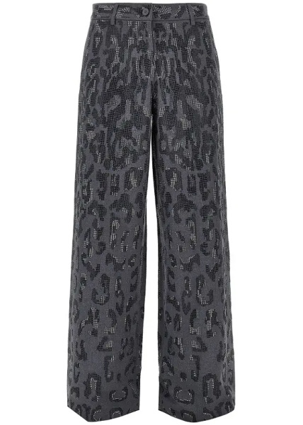 Pantaloni Strass-embellished leopard wide leg pants