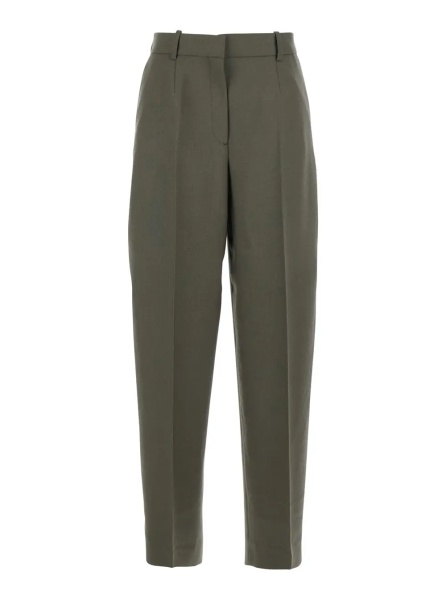 Pantaloni TOTÊME Green Pants with Belt Loops and Wide Leg in Wool Blend Woman