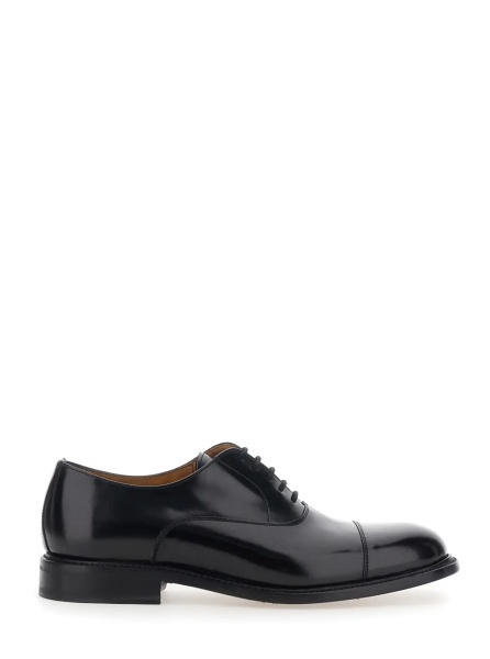 Pantofi Black lace-up shoes with rounded toe and low heel in leather for men