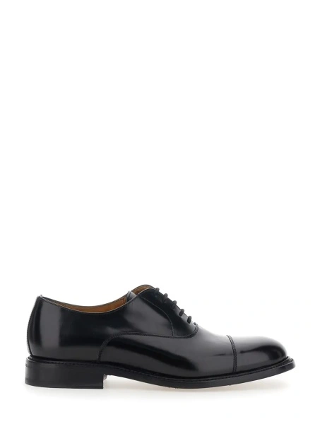 Pantofi Black lace-up shoes with rounded toe and low heel in leather for men