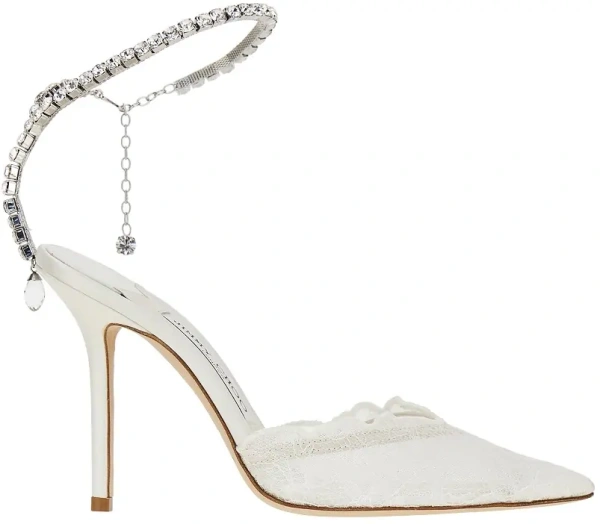 Pantofi cu toc Jimmy Choo 'Saeda' albi din dantela