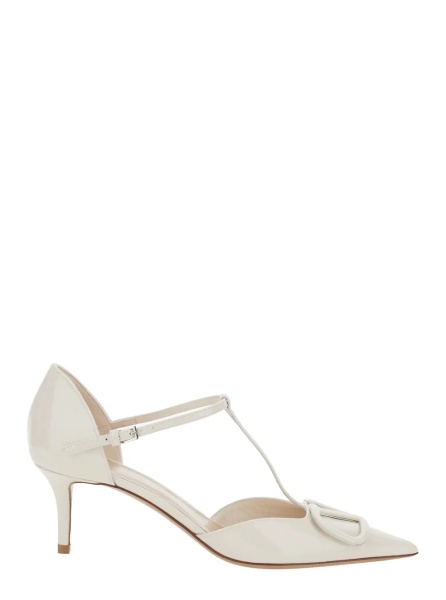 Pantofi 'D'Orsay' White Pumps with VLogo on the Front and Medium Heel in Leather Woman