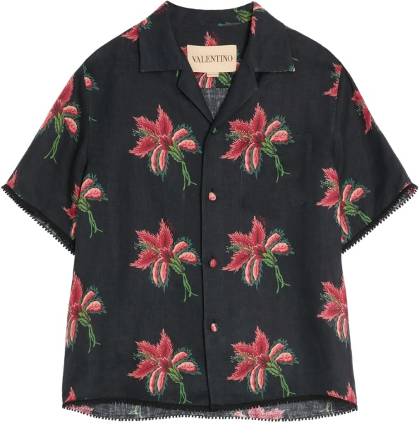 Papier Floral print linen bowling Shirt