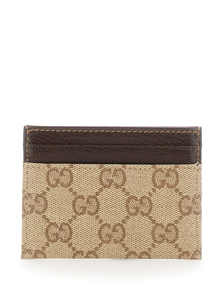 Portofele Beige Cardholder with Contrasting Stitching in GG Supreme Canvas and Leather for Men