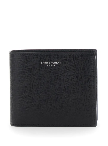 Portofele Bi-Fold Wallet 'Monogram' with Logo Lettering on the Front in Black Leather for Men