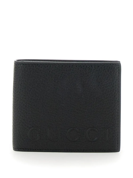 Portofele Black Bi-Fold Wallet with Embossed Logo Lettering on the Front in Grained Leather Man