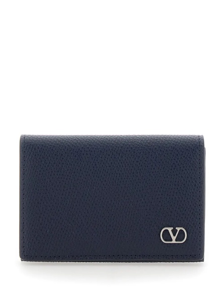 Portofele Black Card holder with VLogo plaque on the front in grained leather for men