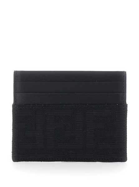 Portofele Black Cardholder with FF motif in leather and fabric for men
