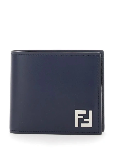 Portofele Blue Bi-Fold Wallet with FF Plate on the Front in Leather for Men