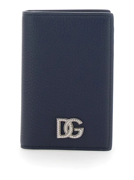 Portofele Blue Cardholder with Logo Plate on the Front in Grained Leather for Men