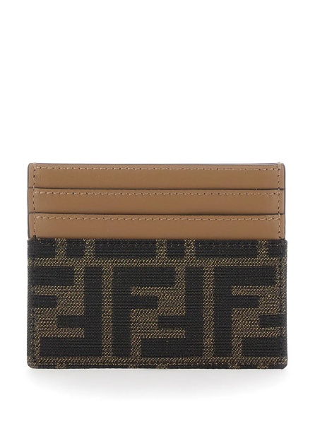 Portofele Card holder with FF All-Over Motif in Brown Fabric for women