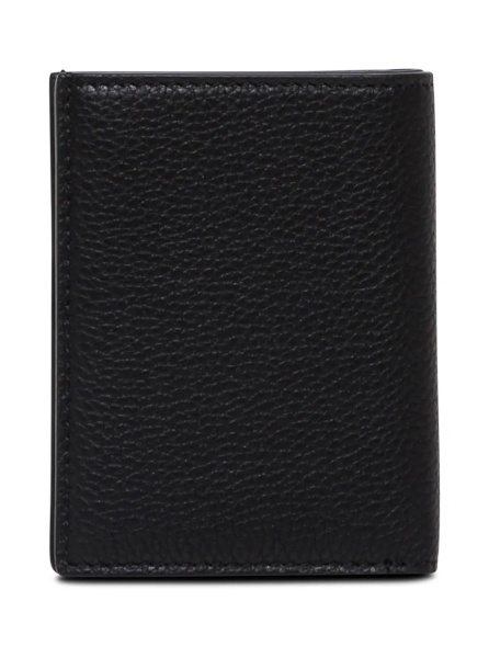 Portofele Card holder with logo lettering embossed on the front in grained black leather for men