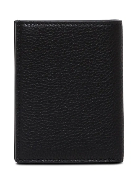 Portofele Card holder with logo lettering embossed on the front in grained black leather for men
