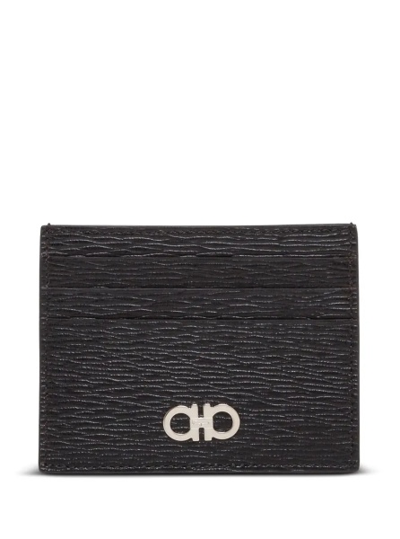 Portofele Cardholder 'Revival' with Gancini Buckle on the Front in Black Leather for Men