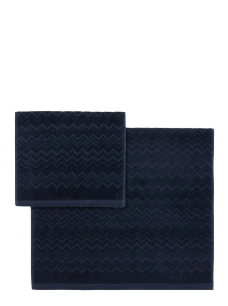 Prosoape Towel set with zigzag motif and cotton fabric Blue unisex