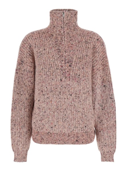 Pulover 'ANITA' pink Sweater with high neck and zip closure in wool and cotton blend women