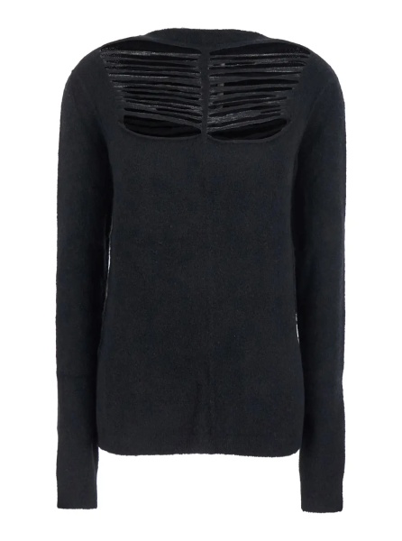Pulover Black Sweater with Distressed Effect and Cut-Out Details on the Front in Alpaca Blend Woman